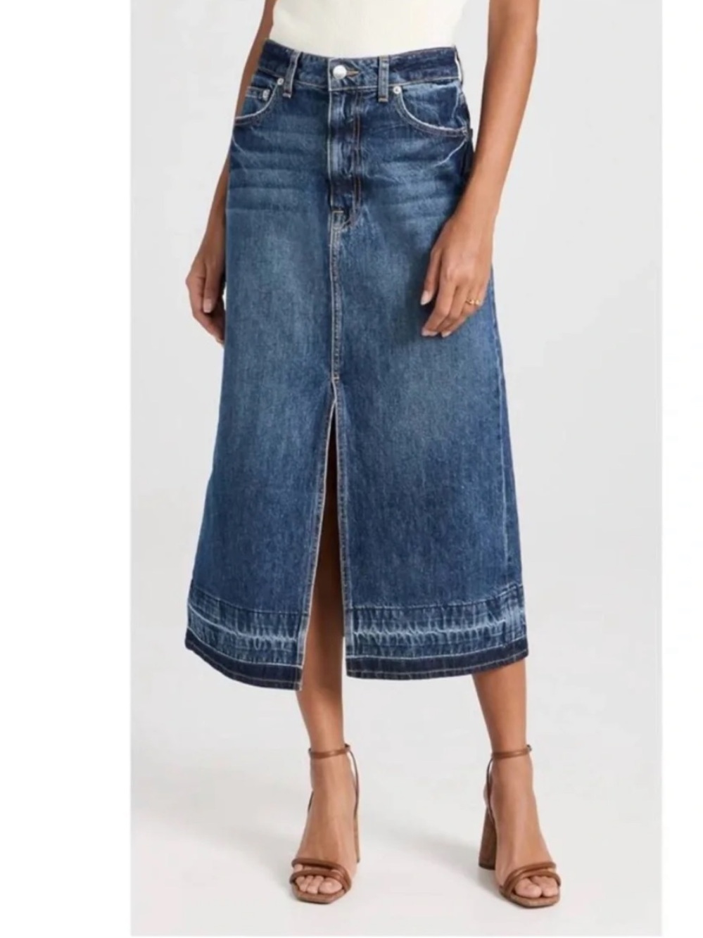 Simkhai womens Della blue denim midi skirt with front slit in Coronado Blue 30